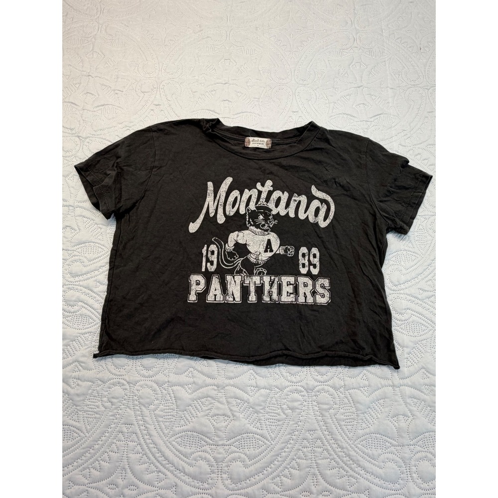 Altar'd State Montana Panthers 1989 Graphic Crop Tee Black Medium distressed